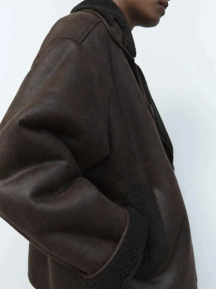 Gevoerde oversized winterjas dames met brede kraag 2