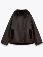 Gevoerde oversized winterjas dames met brede kraag 3