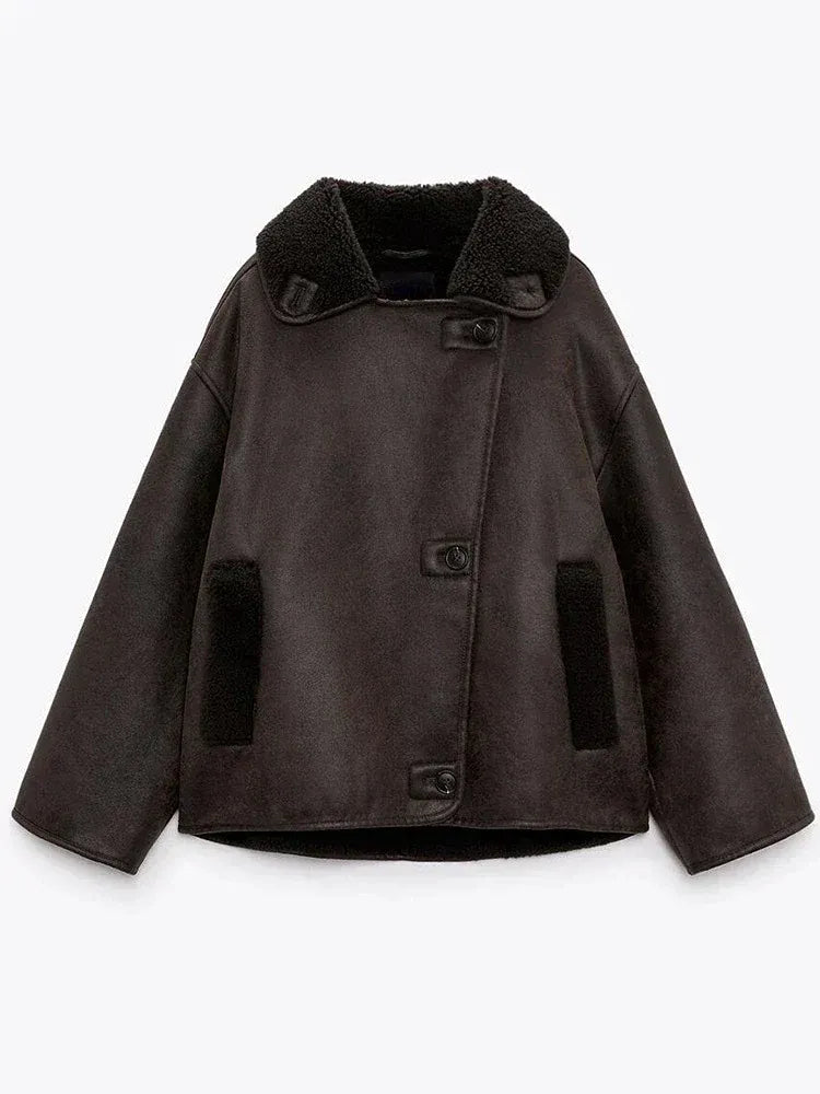 Gevoerde oversized winterjas dames met brede kraag 3