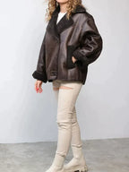 Gevoerde oversized winterjas dames met brede kraag 5