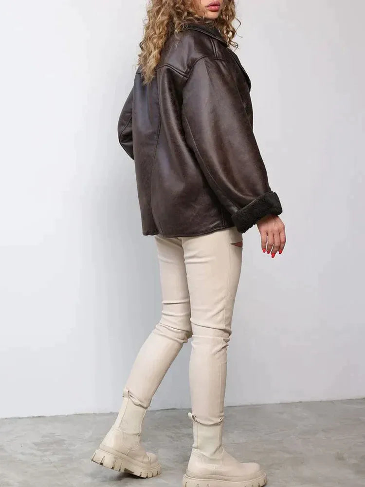 Gevoerde oversized winterjas dames met brede kraag 6