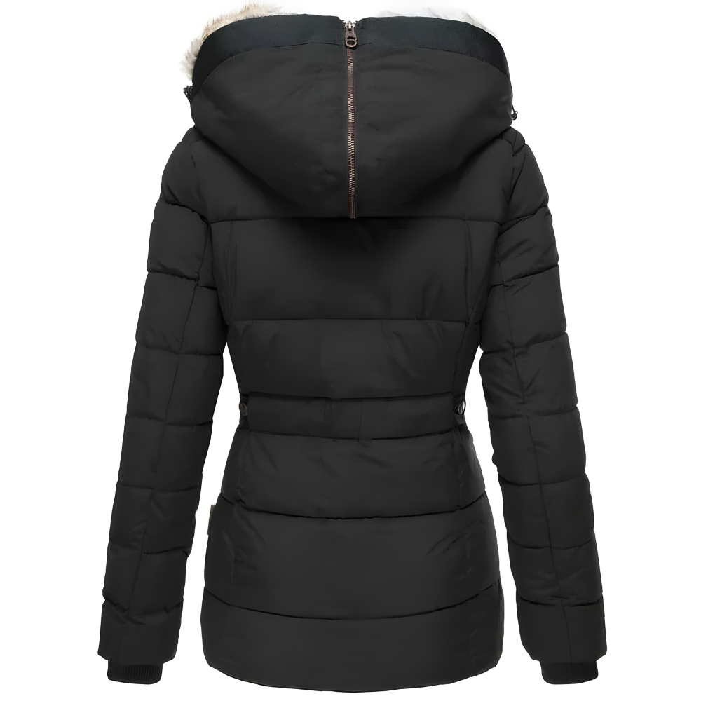 Gewatteerde winterjas dames met afneembare bontkap 8