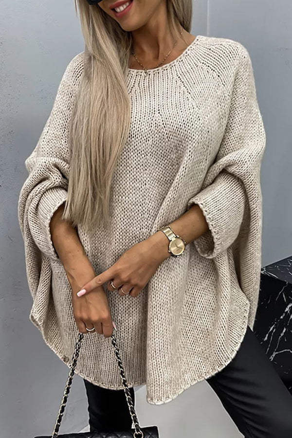 Grof gebreide oversized trui dames met ronde hals en lange mouwen 1