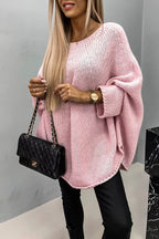 Grof gebreide oversized trui dames met ronde hals en lange mouwen 2
