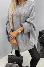 Grof gebreide oversized trui dames met ronde hals en lange mouwen 3