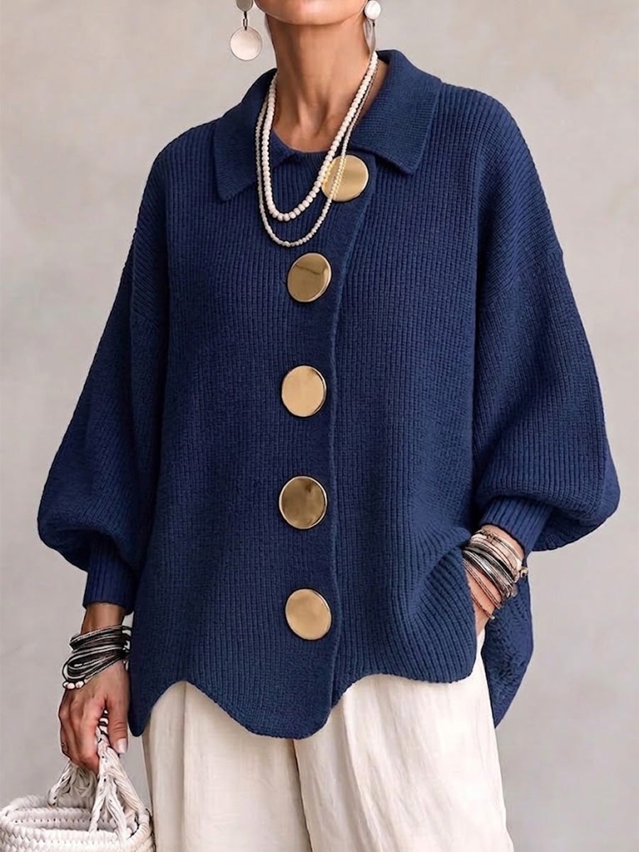 Grofgebreid vest dames oversize met grote kraag en knopen 1