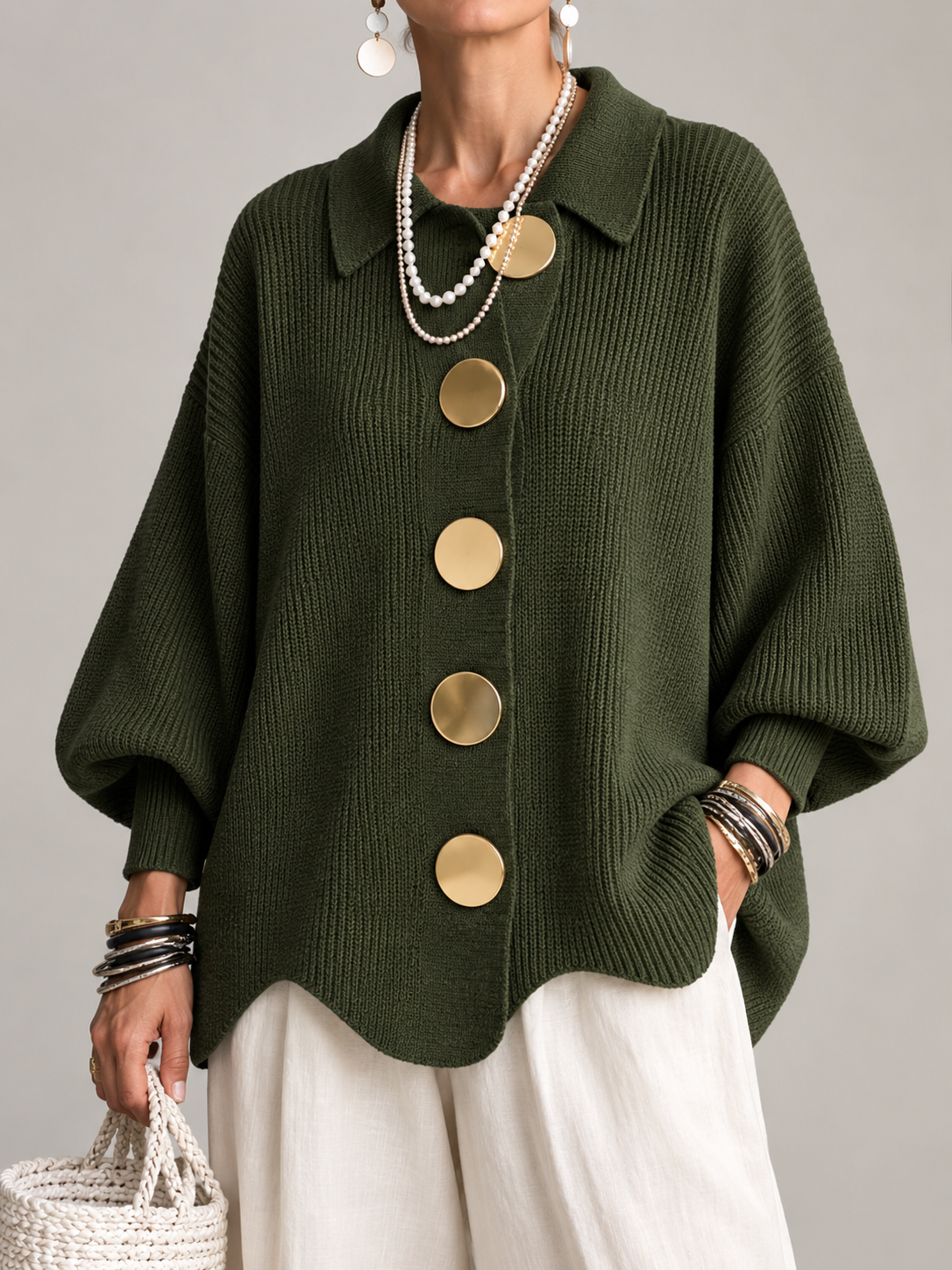 Grofgebreid vest dames oversize met grote kraag en knopen 3