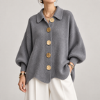 Grofgebreid vest dames oversize met grote kraag en knopen 5