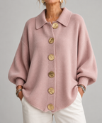 Grofgebreid vest dames oversize met grote kraag en knopen 6