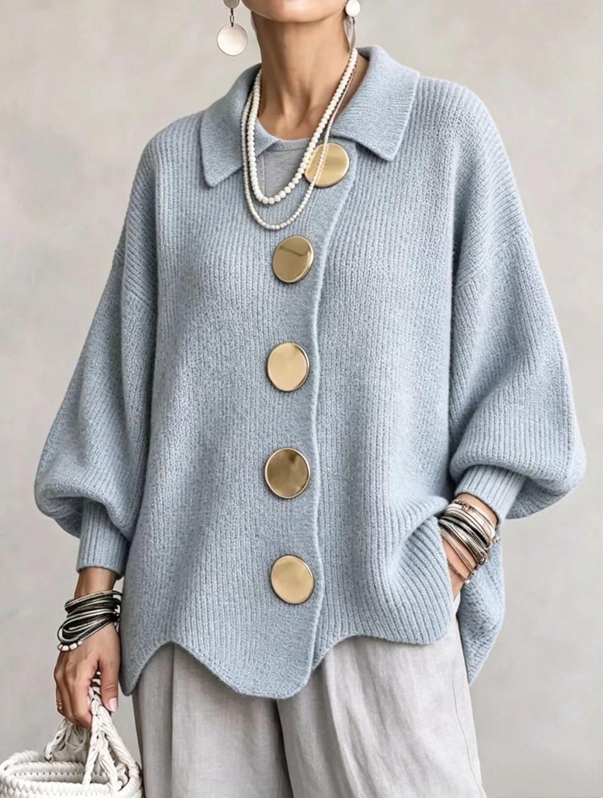 Grofgebreid vest dames oversize met grote kraag en knopen 9