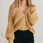 Grofgebreid vest dames oversized met V-hals en ballonmouwen 1