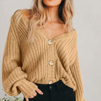 Grofgebreid vest dames oversized met V-hals en ballonmouwen 4