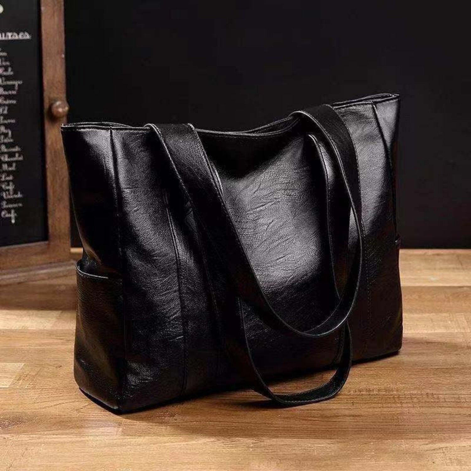 Grote shopper tas dames met lange hengsels, ritssluiting en zijvak 1