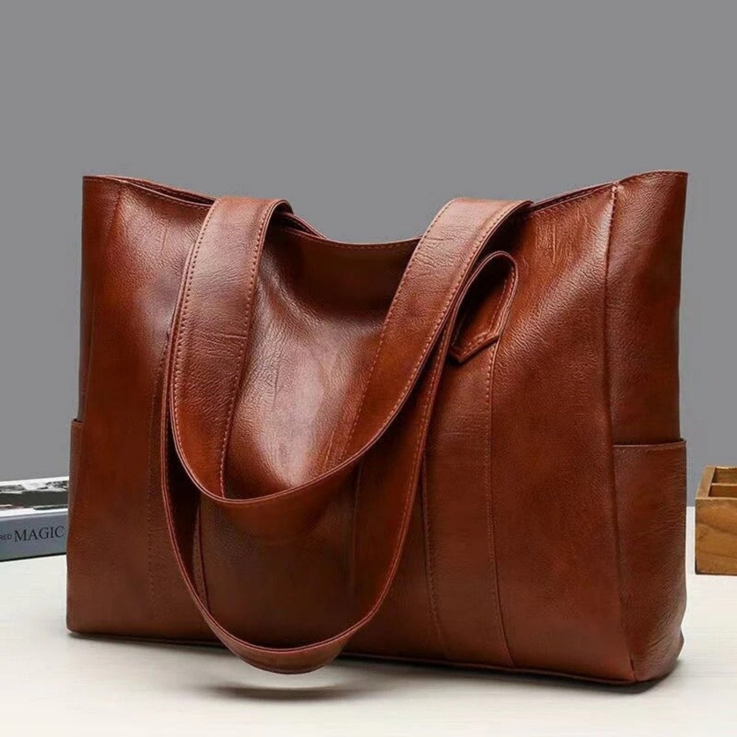 Grote shopper tas dames met lange hengsels, ritssluiting en zijvak 2