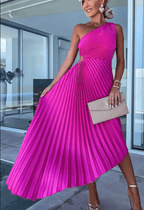 Yaselle - Asymmetrische midi jurk met één schouder en plooien dames