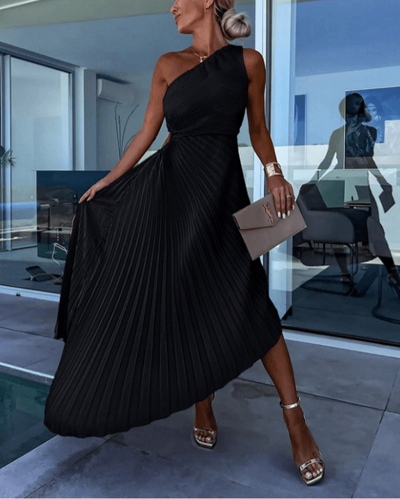 Yaselle - Asymmetrische midi jurk met één schouder en plooien dames