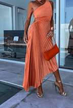 Yaselle - Asymmetrische midi jurk met één schouder en plooien dames