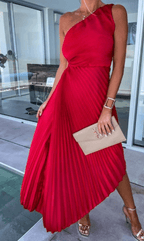 Yaselle - Asymmetrische midi jurk met één schouder en plooien dames
