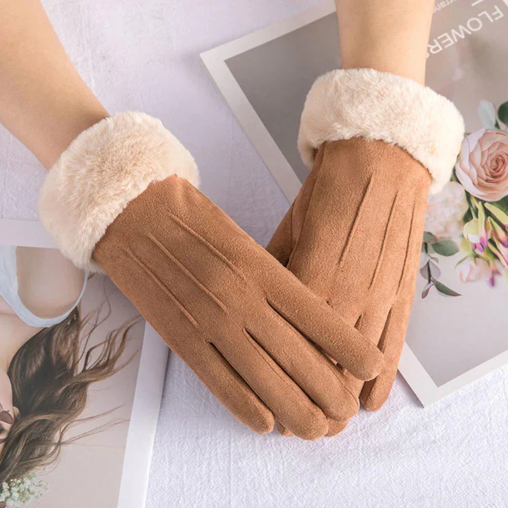 Handschoenen dames met imitatiebontvoering 2
