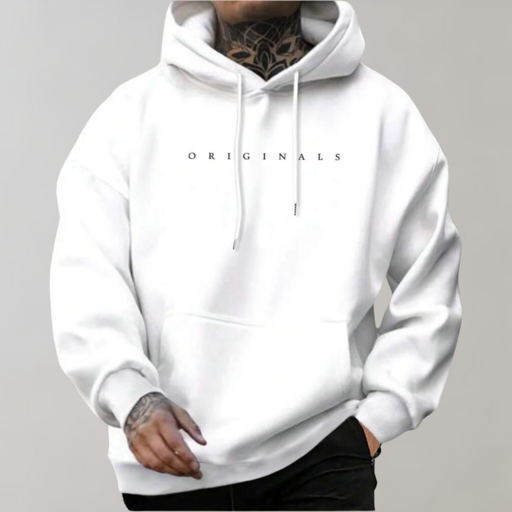 Heren hoodie met capuchon, opdruk en buidelzak 1