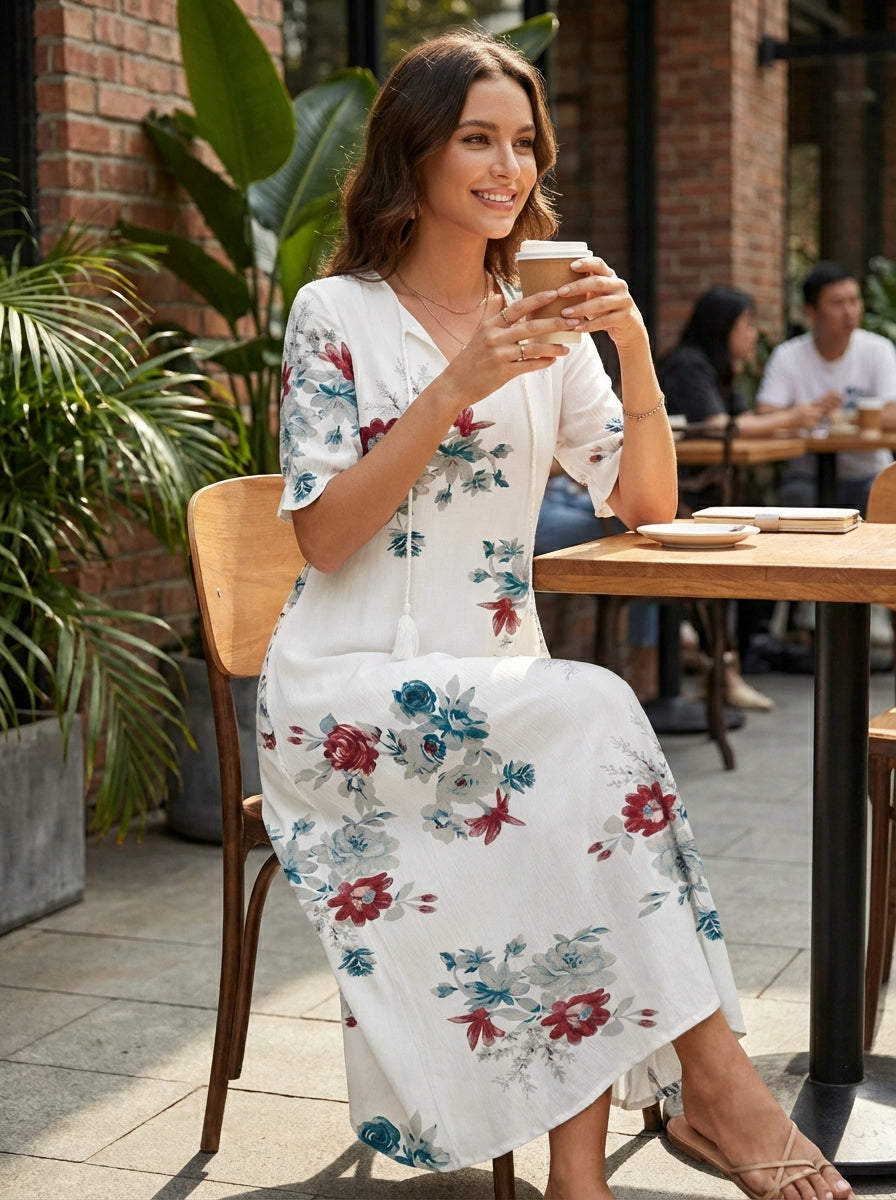 Loran - Midi jurk met bloemenprint dames