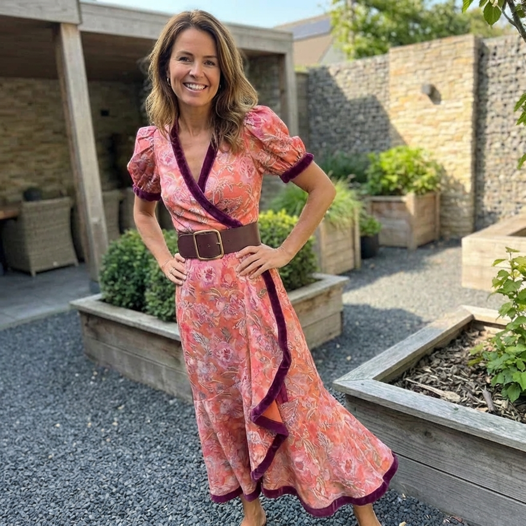 Maxi-jurk dames met korte mouwen en getailleerde taille