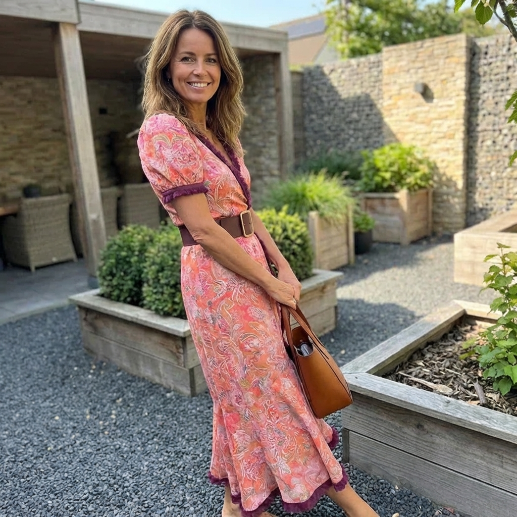 Maxi-jurk dames met korte mouwen en getailleerde taille