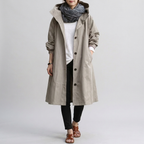 Oversized trenchcoat dames met capuchon, waterafstotende afwerking en elastische manchetten 2