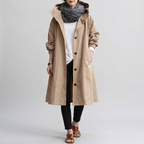 Oversized trenchcoat dames met capuchon, waterafstotende afwerking en elastische manchetten 3