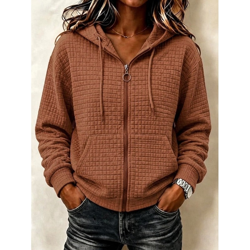 Hoodie dames met rits, capuchon en structuur 2