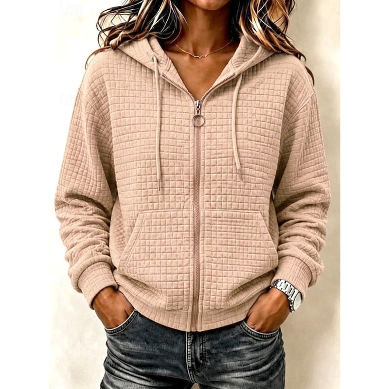 Hoodie dames met rits, capuchon en structuur 3