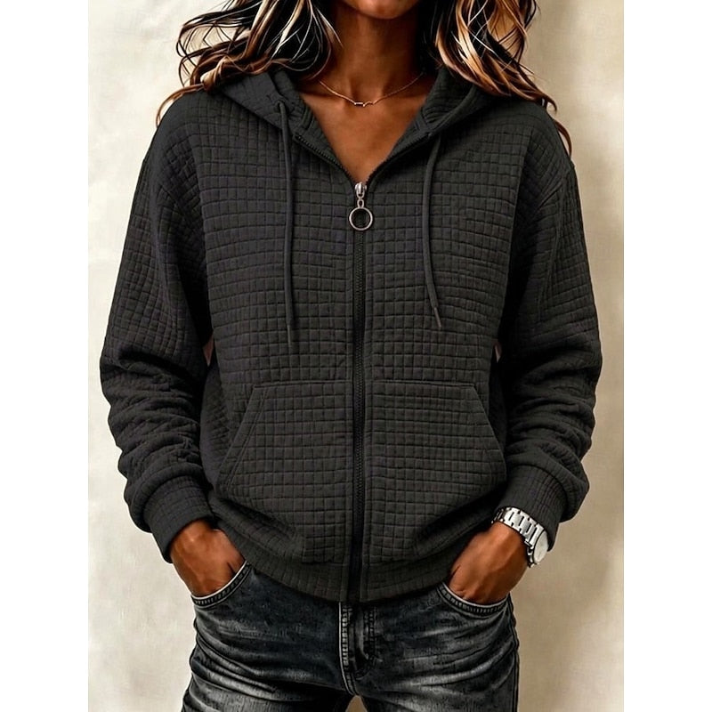 Hoodie dames met rits, capuchon en structuur 4