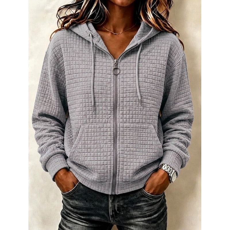 Hoodie dames met rits, capuchon en structuur 5