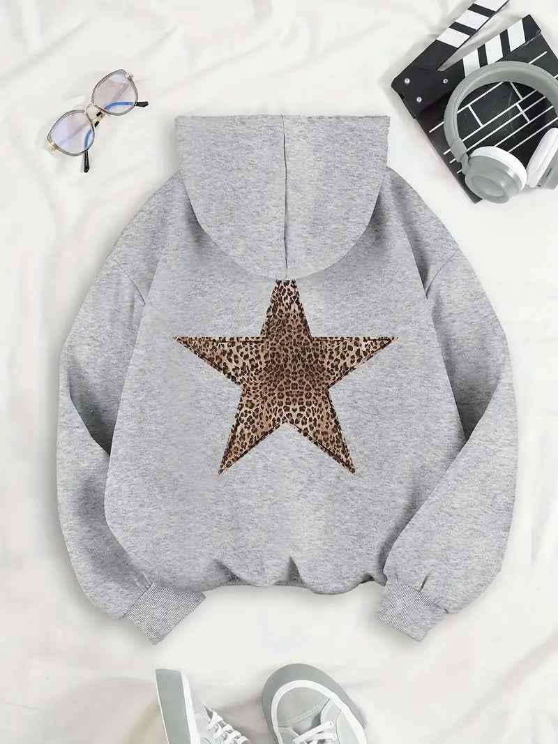 Hoodie dames oversized met capuchon en luipaardprint 3