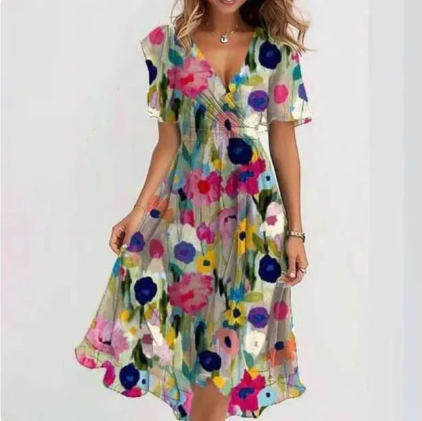 Raffaella - Midi wikkeljurk met V-hals dames