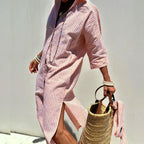 Margot - Gestreepte midi blousejurk met lange mouwen dames