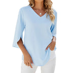 Angelica - Zomerse blouse met V-hals en driekwart mouwen dames