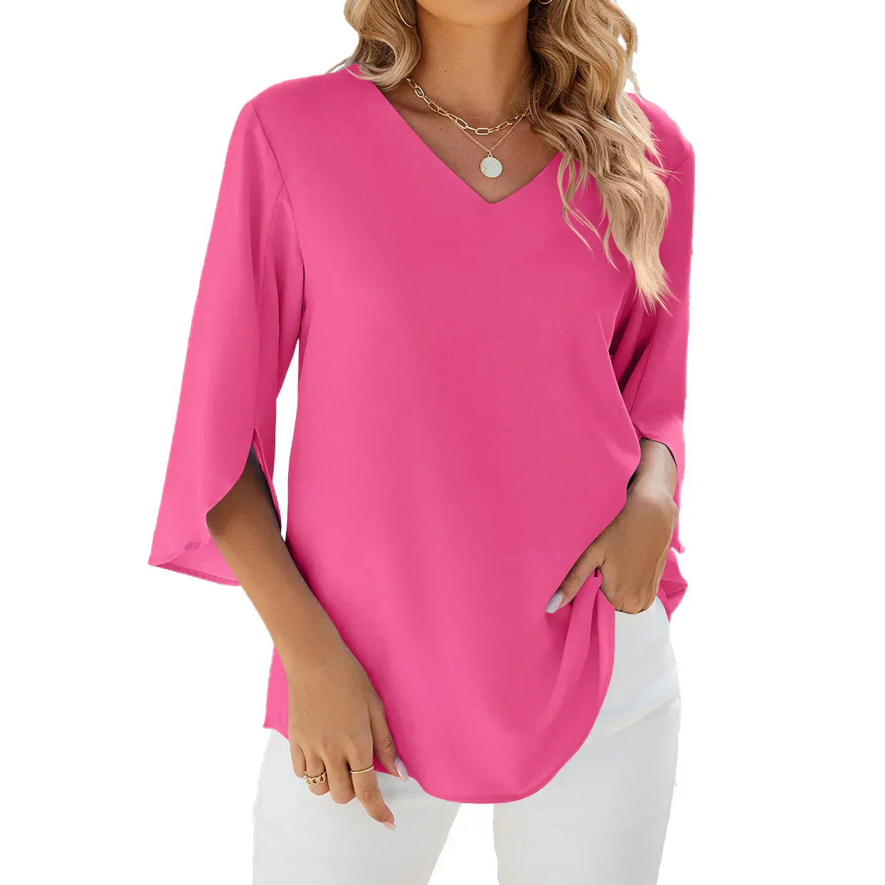 Angelica - Zomerse blouse met V-hals en driekwart mouwen dames