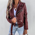 Imitatieleren bikerjack dames met asymmetrische rits en taille-riem 2