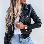 Imitatieleren bikerjack dames met asymmetrische rits en taille-riem 4