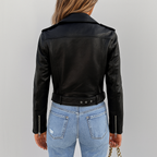 Imitatieleren bikerjack dames met asymmetrische rits en taille-riem 6
