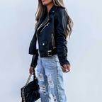 Imitatieleren bikerjack dames met asymmetrische rits en taille-riem 7