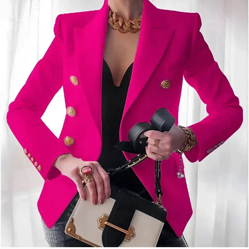 Gevoerde blazer dames met gestructureerde schouders, reverskraag en enkele rij knopen 6