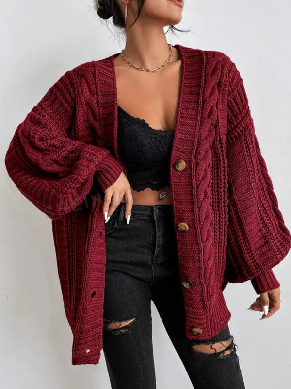 Kabelgebreid vest dames oversized met knoopsluiting 1