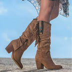 Kniehoge westernlaarzen dames met franjes en blokhak 1