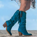 Kniehoge westernlaarzen dames met franjes en blokhak 3
