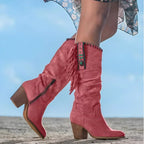 Kniehoge westernlaarzen dames met franjes en blokhak 4