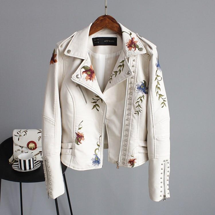Kort imitatieleren jasje dames met bloemenprint en lange mouwen 2