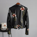 Kort imitatieleren jasje dames met bloemenprint en lange mouwen 3