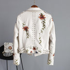 Kort imitatieleren jasje dames met bloemenprint en lange mouwen 4